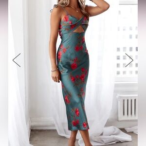 Fool me once satin floral midi dress